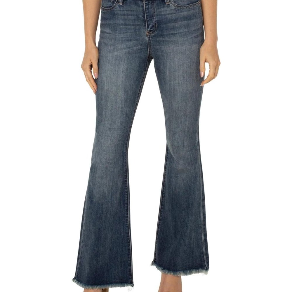 Liverpool flared jean with fray hem, button fly